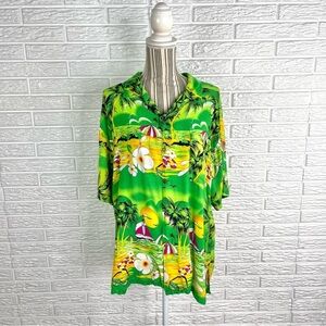 Vintage Adriani Brightly Colored Hawaiian Print Button Up Shirt Size Extra Large